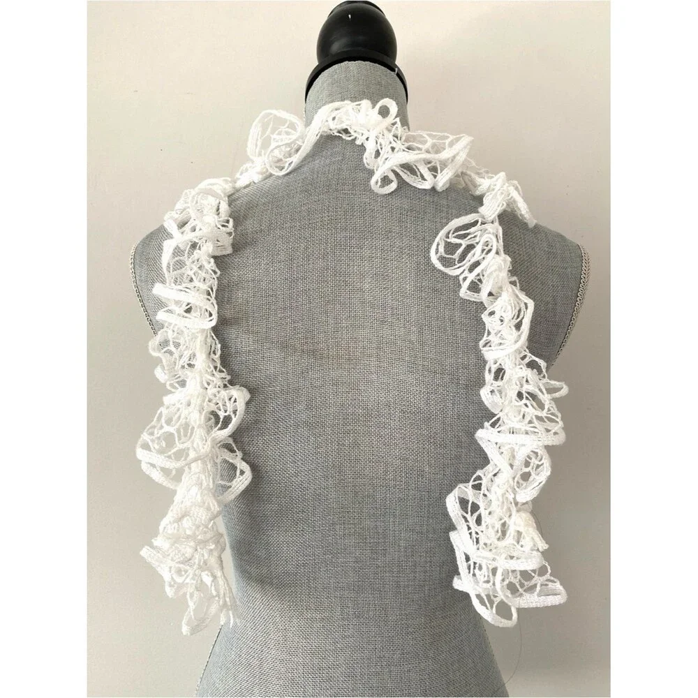 VTG White crochet knit scarf versatile styling Laganlook layering 76